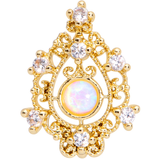 16G 1/4 Ornate White Synthetic Opal Gold Tone Oval Cartilage Tragus