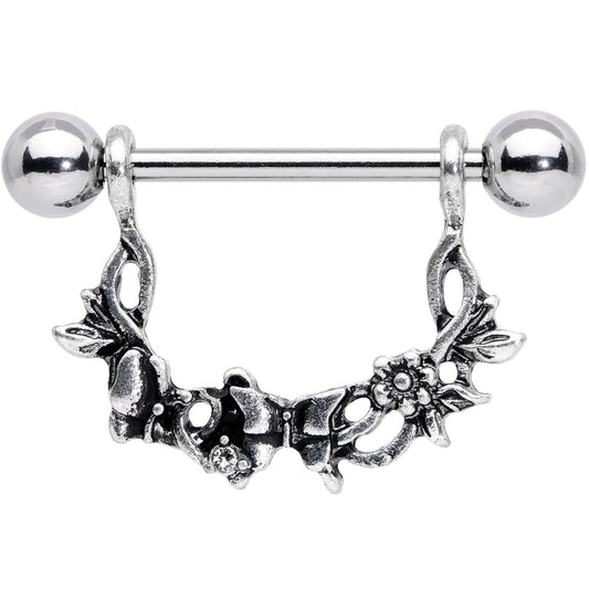 14G 9/16 Clear Gem Abstract Bow Butterfly Dangle Nipple Ring Set