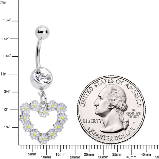 Clear Gem Daisy Flower Heart Valentines Dangle Belly Ring