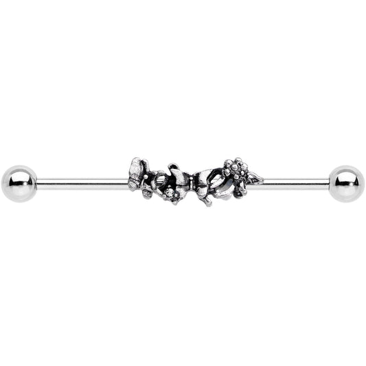 14G Clear Gem Butterfly Array Flower Industrial Barbell 38mm