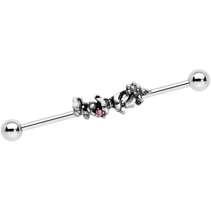 14G Pink Gem Butterfly Array Flower Industrial Barbell 38mm