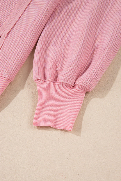 Waffle Knit Bishop Sleeve Side Split Top