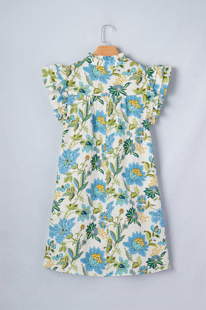 Floral V-Neck Triple Ruffle Mini Dress