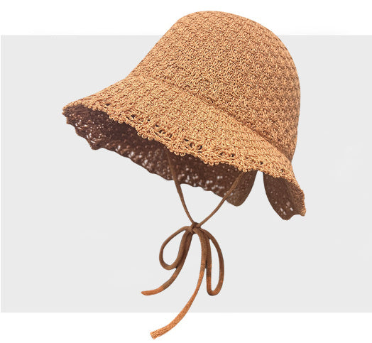 Knitted Lace-up Bow Lace Gentle Outing Sunshade Mori Bucket Hat
