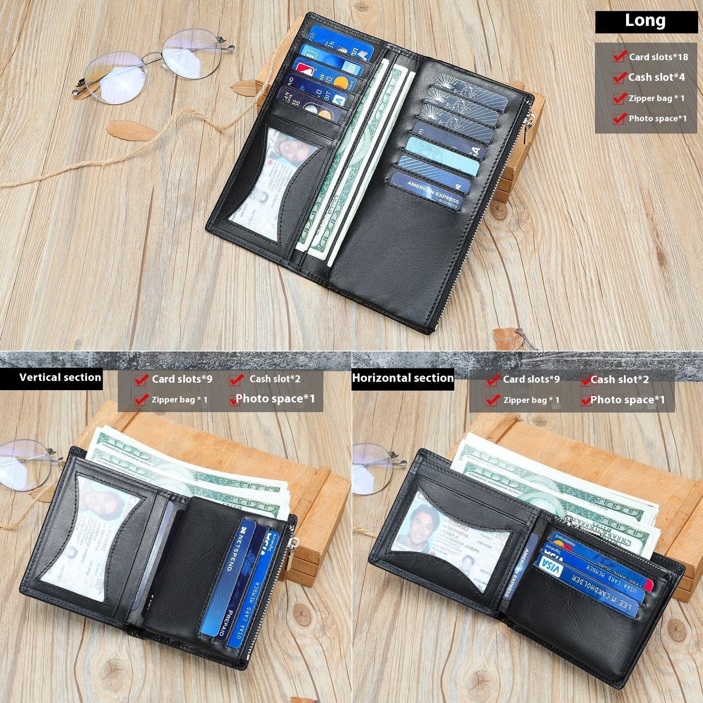 Handmade Cowhide Men's Zip Wallet Anti-theft