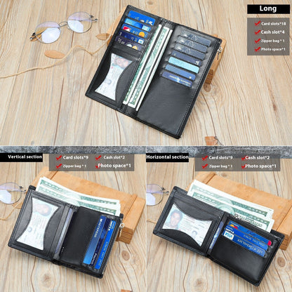 Handmade Cowhide Men's Zip Wallet Anti-theft