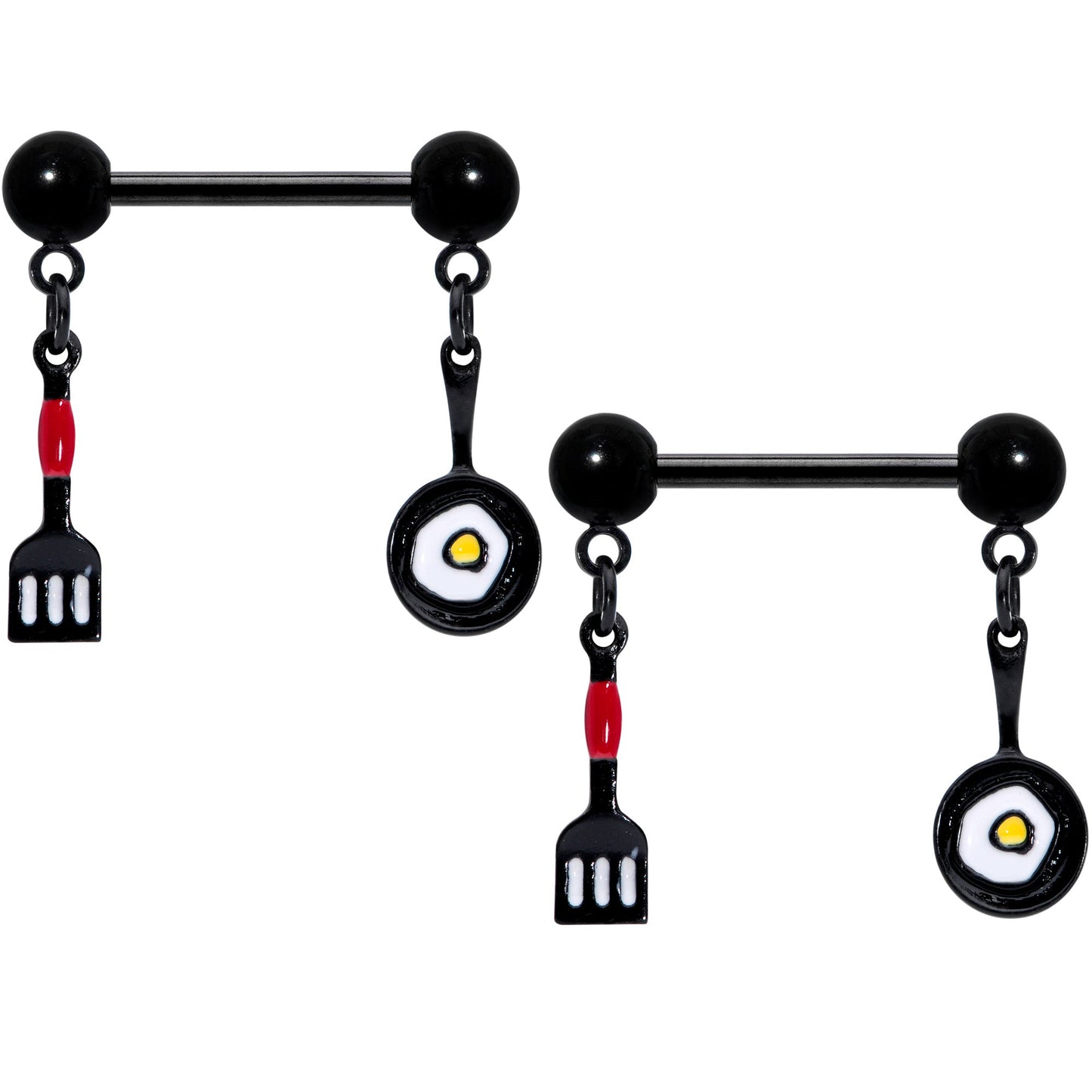 14G 9/16 Black Spatula Pan Kitchen Cooking Dangle Nipple Ring Set