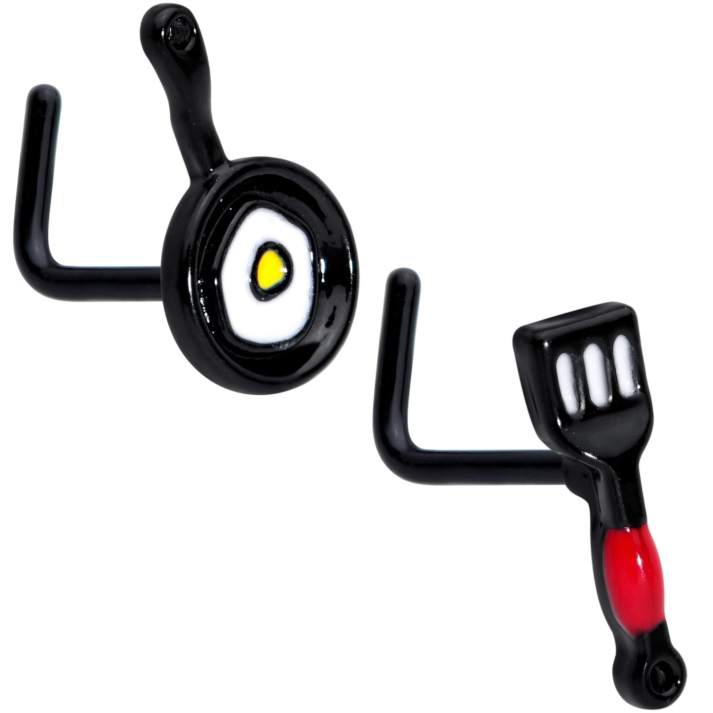 20G 7mm Black Spatula Kitchen Cooking L Shape Nose Ring Set of 2