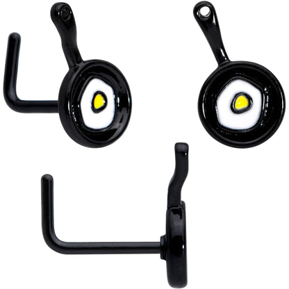 20G 7mm Black Spatula Kitchen Cooking L Shape Nose Ring Set of 2