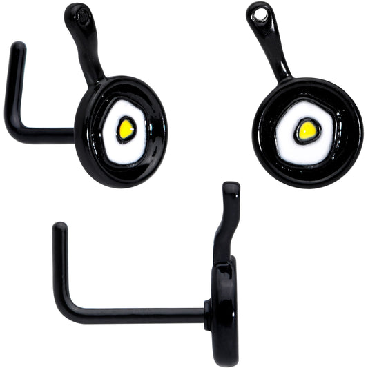 20G 7mm Black Spatula Kitchen Cooking L Shape Nose Ring Set of 2