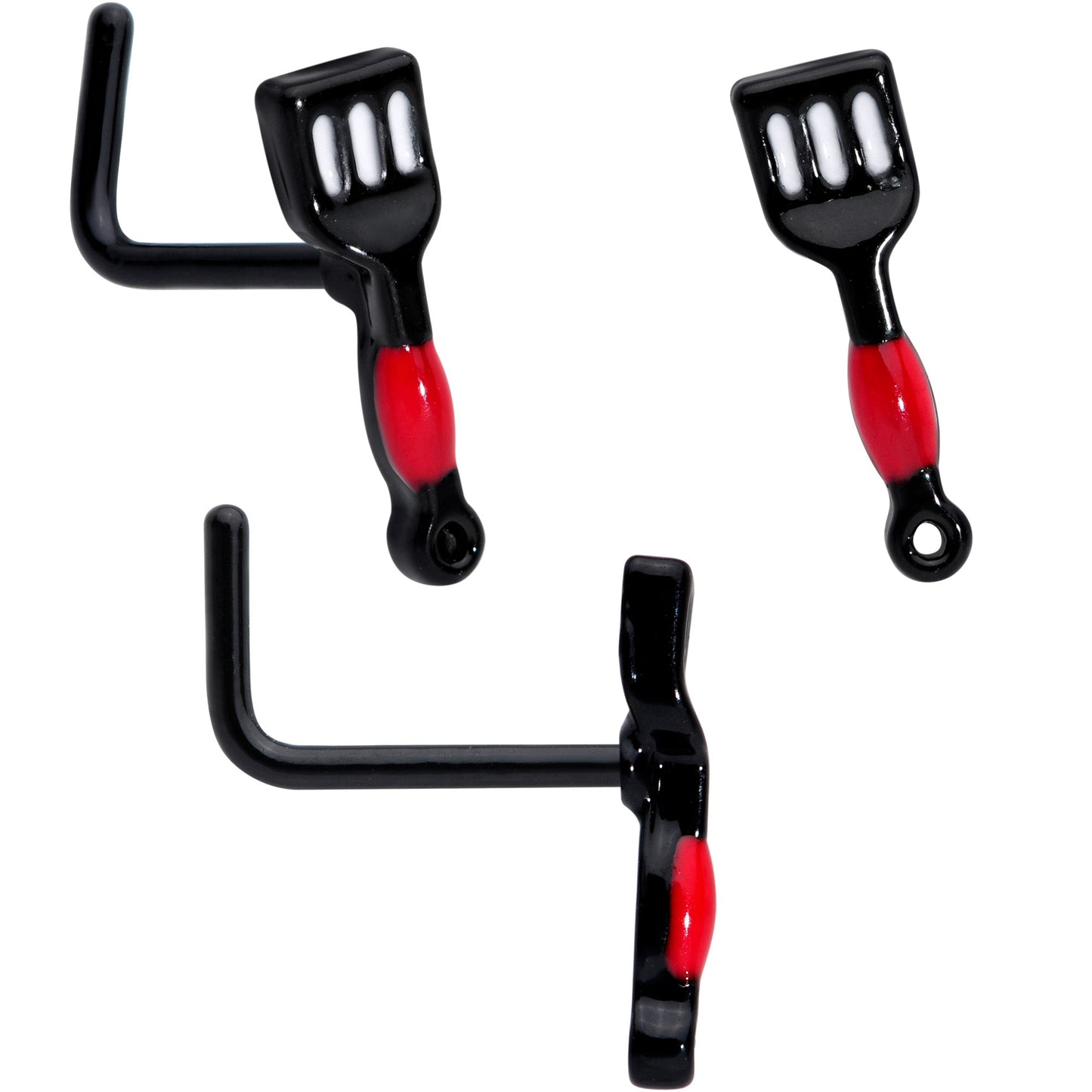 20G 7mm Black Spatula Kitchen Cooking L Shape Nose Ring Set of 2