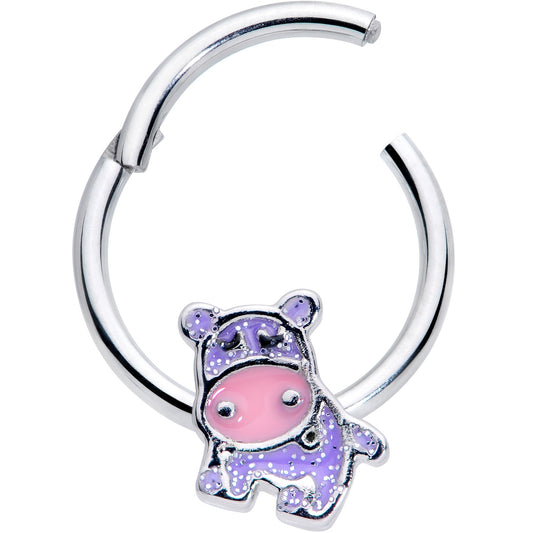 16G 3/8 Happy Purple Hippo Hinged Segment Ring