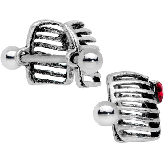 14G 9/16 Red CZ Gem Heart Skeleton Halloween Nipple Shield Set