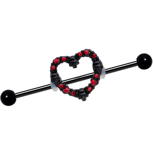 14G Red CZ Gem Black Skull Heart Halloween Industrial Barbell 38mm