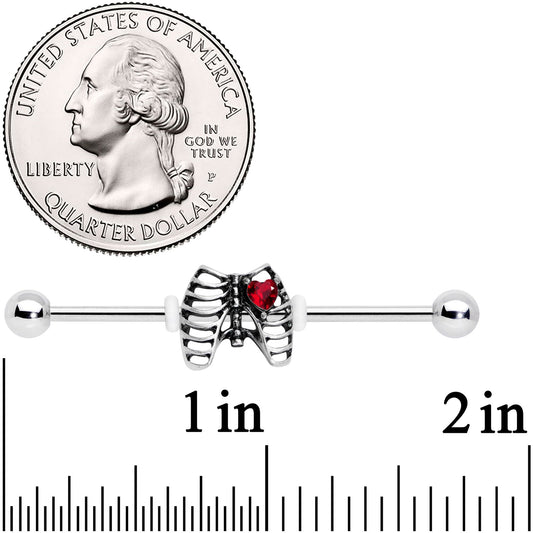 14G Red CZ Gem Heart Skeleton Halloween Industrial Barbell 38mm