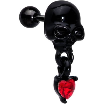 16G 1/4 Red CZ Gem Heart Black Skull Halloween Cartilage Earring