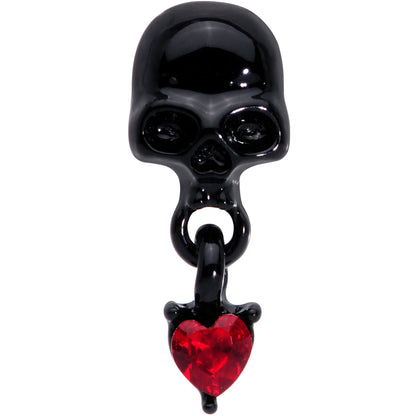 16G 1/4 Red CZ Gem Heart Black Skull Halloween Cartilage Earring