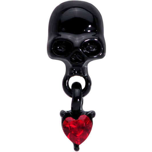 16G 1/4 Red CZ Gem Heart Black Skull Halloween Cartilage Earring