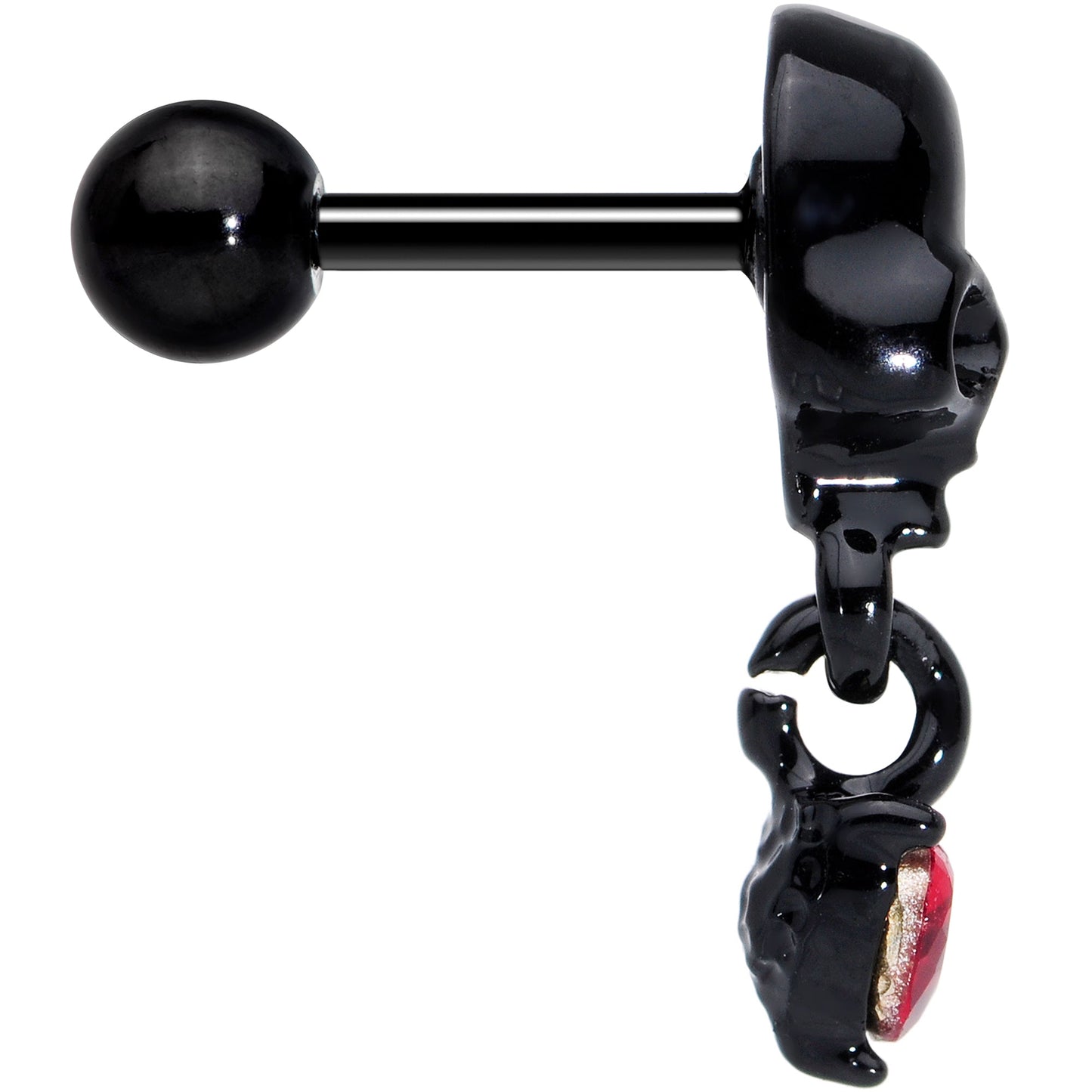 16G 1/4 Red CZ Gem Heart Black Skull Halloween Cartilage Earring