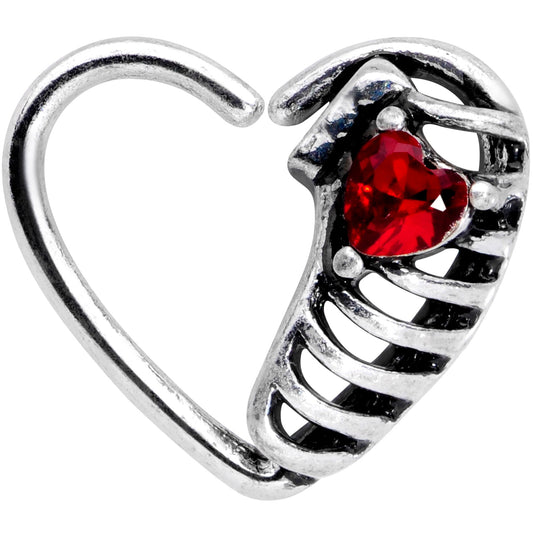 16G 1/4 Red CZ Gem Heart Ribs Halloween Left Side Closure Ring