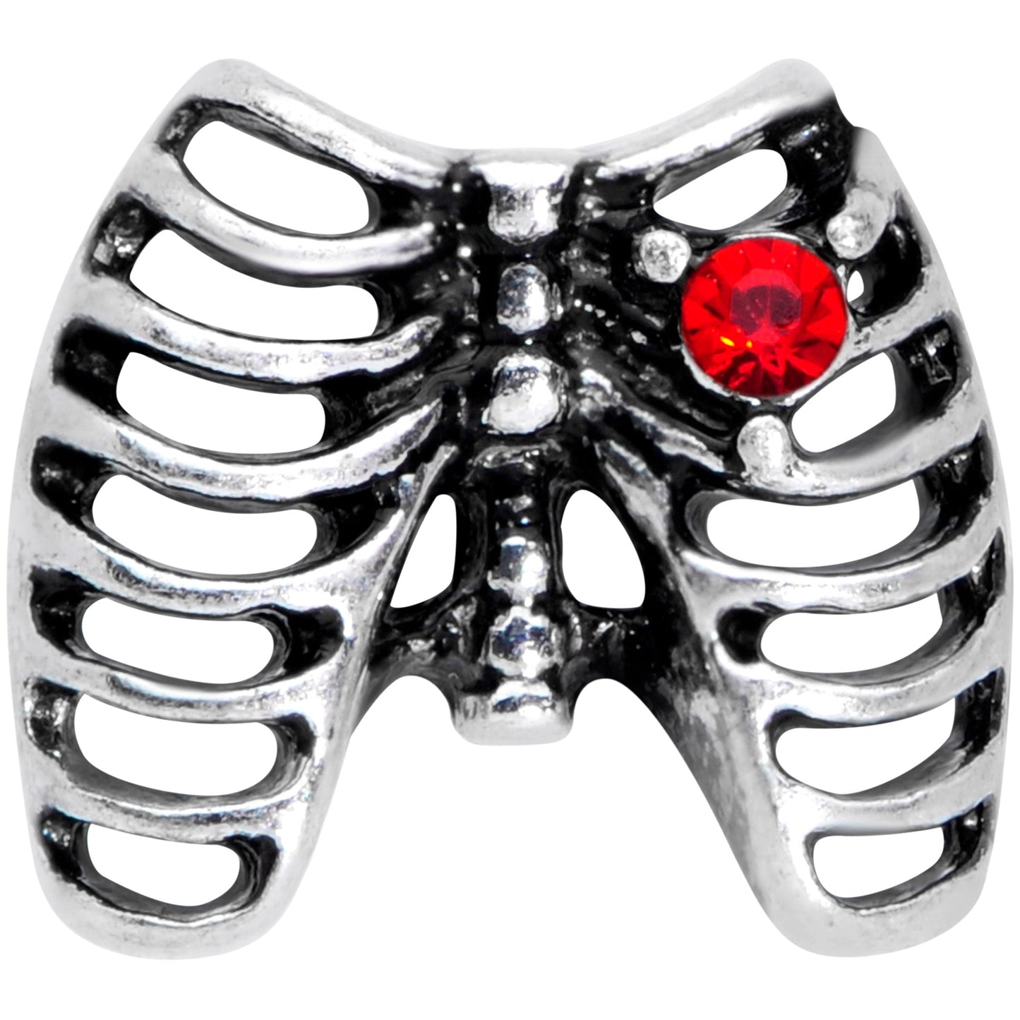 16G 1/4 Red CZ Gem Heart Skeleton Halloween Cartilage Earring