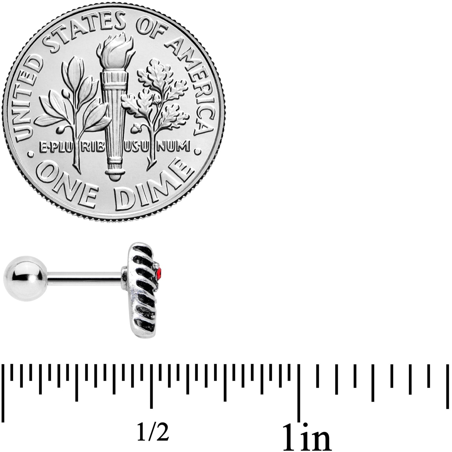 16G 1/4 Red CZ Gem Heart Skeleton Halloween Cartilage Earring