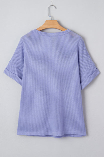 Waffle V-Neck Short Sleeve Knit Top