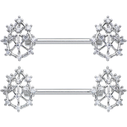 14G 9/16 Clear CZ Gem Constellation Barbell Nipple Ring Set
