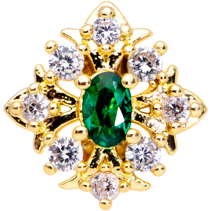 20G 5/16 Clear Green Gem Gold Tone Art Deco Style Nose Hoop