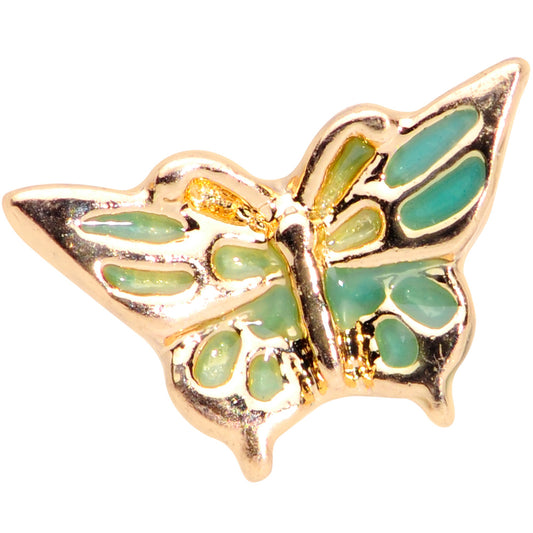 16G 5/16 Gold Tone Green Inlay Butterfly Labret Monroe Tragus