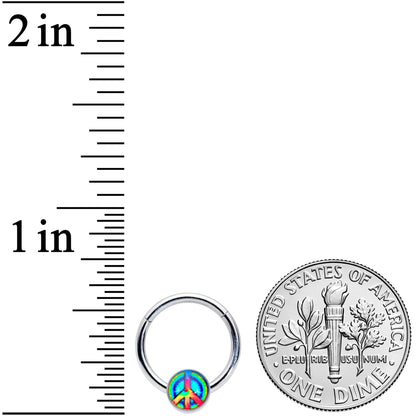 16G 3/8 Rainbow Tie Dye Peace Sign Hinged Segment Ring