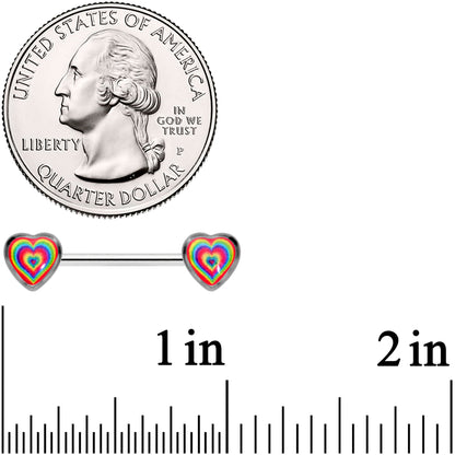 14G 9/16 Rainbow Tie Dye Heart Valentines Day Nipple Ring Set
