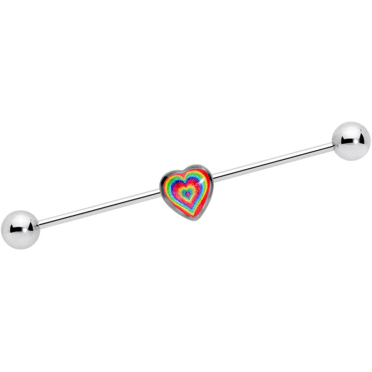 14G Rainbow Tie Dye Heart Valentines Day Industrial Barbell 38mm