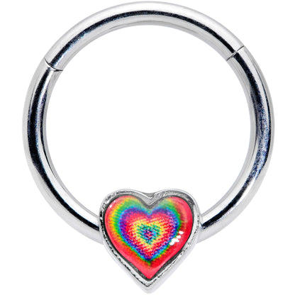 16G 3/8 Rainbow Tie Dye Heart Valentines Day Hinged Segment Ring
