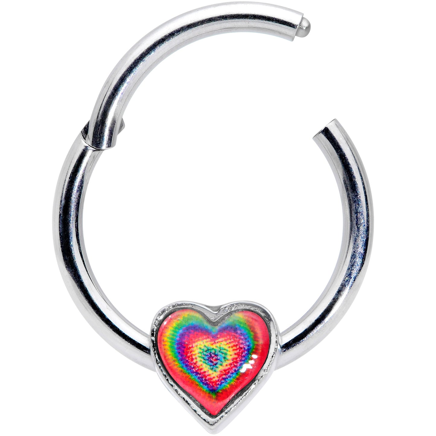 16G 3/8 Rainbow Tie Dye Heart Valentines Day Hinged Segment Ring