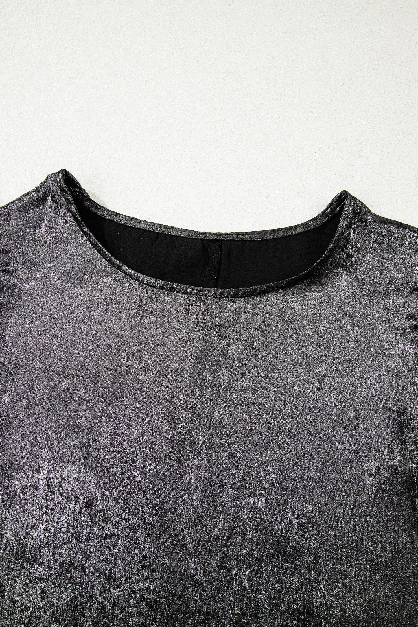Metallic Round Neck Ruffle Trim Sleeveless Top