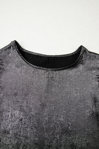 Metallic Round Neck Ruffle Trim Sleeveless Top