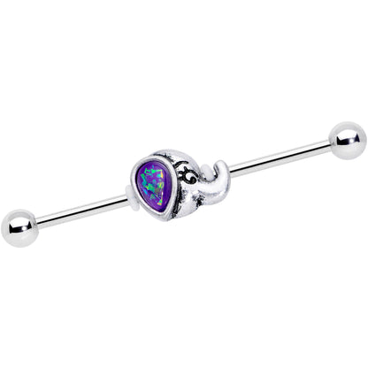 14G Blue Faux Opal Elegant Elephant Industrial Barbell 38mm