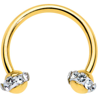 16G 3/8 Clear Gem Gold Tone Banded Horseshoe Circular Barbell