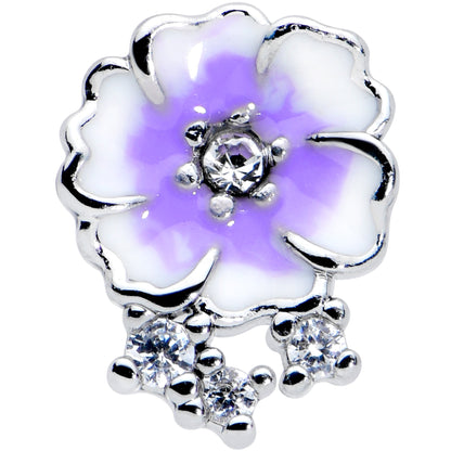 16G 1/4 Clear CZ Gem White Purple Flower Cartilage Tragus Earring
