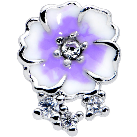 16G 1/4 Clear CZ Gem White Purple Flower Cartilage Tragus Earring