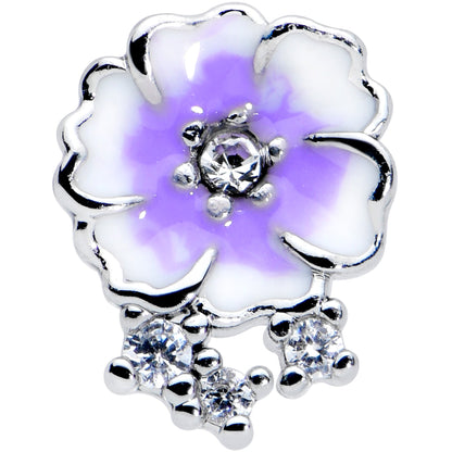 20G 1/4 Clear CZ Gem Purple White Flower Nose Bone