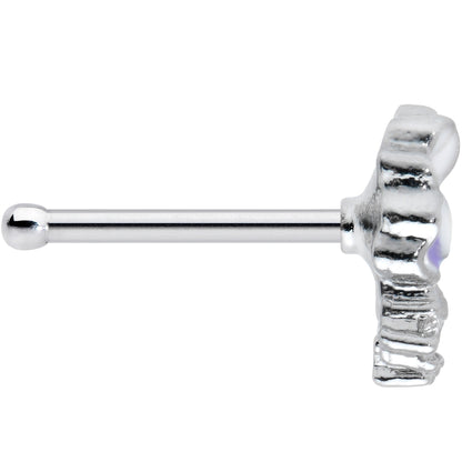 20G 1/4 Clear CZ Gem Purple White Flower Nose Bone