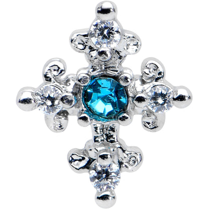 16G 1/4 Clear Blue Gem Renaissance Cross Cartilage Tragus Earring