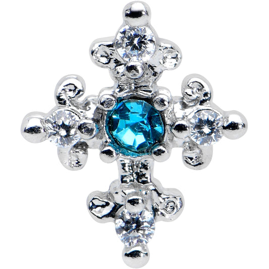 16G 1/4 Clear Blue Gem Renaissance Cross Cartilage Tragus Earring