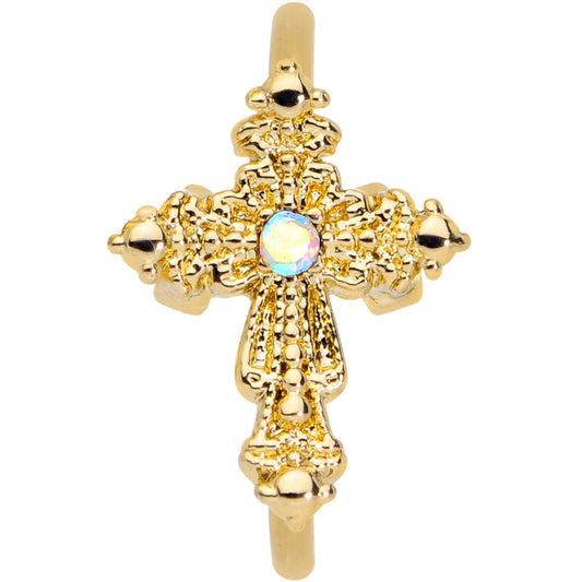 20G 5/16 Aurora CZ Gem Gold Tone Subtle Cross Nose Hoop