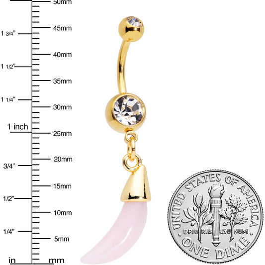 Clear Pink Gem Gold Tone Crescent Stone Hippie Dangle Belly Ring
