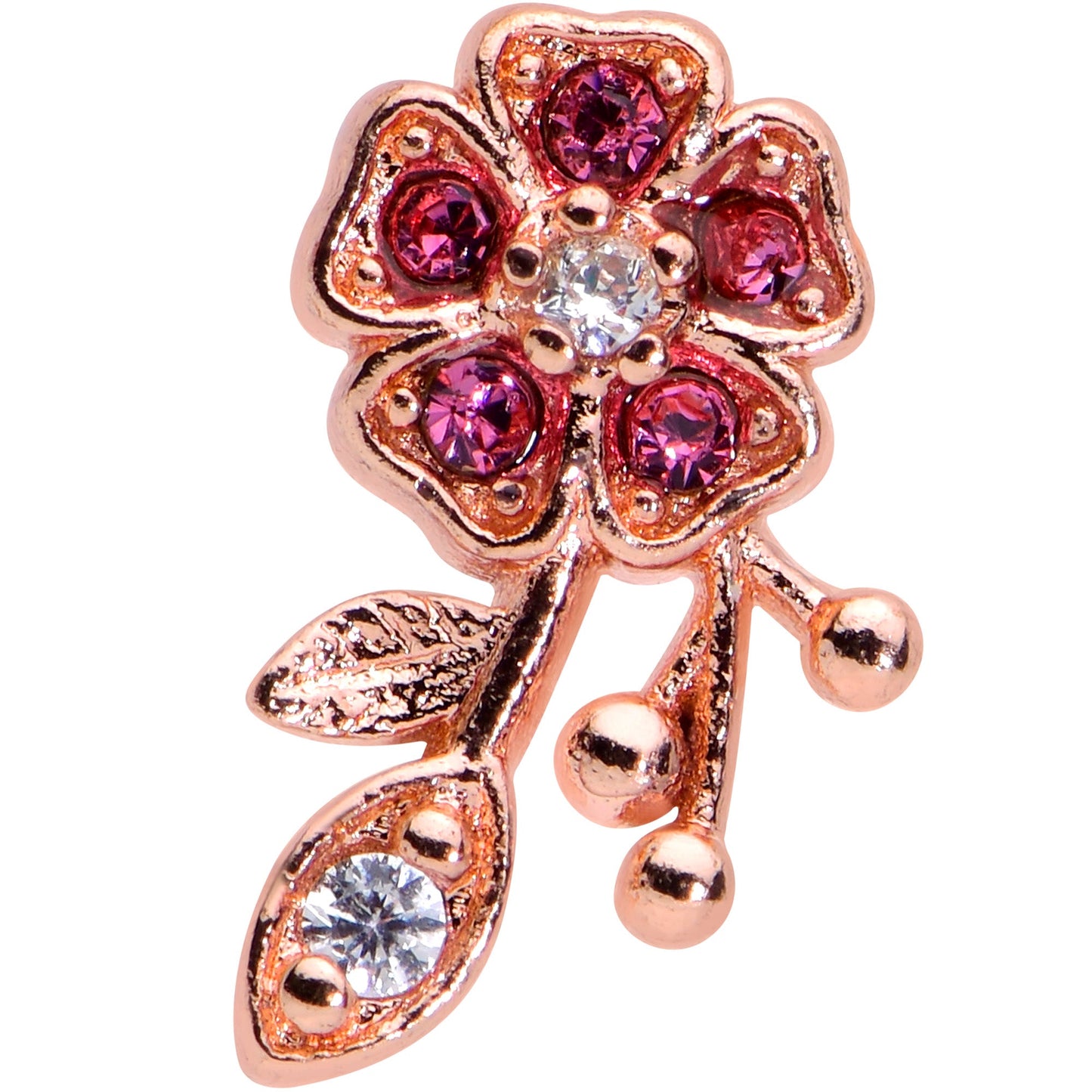 16G 1/4 Pink Gem Rose Gold Tone Heart Flower Cartilage Tragus