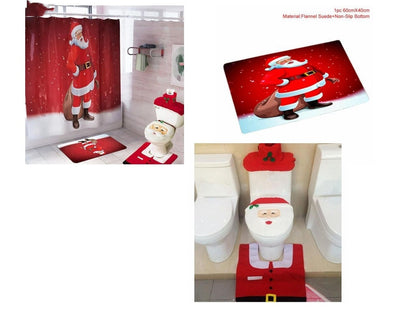Christmas Santa Bathroom Curtain Toilet Seat Decor