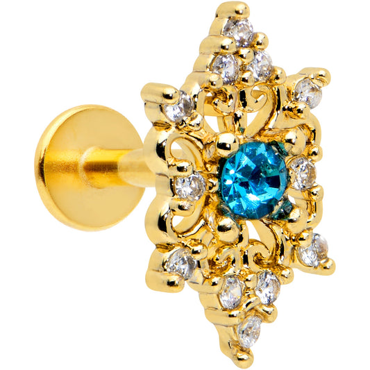 16G 1/4 Clear Blue Gem Gold Tone Royal Heart Labret Monroe Tragus